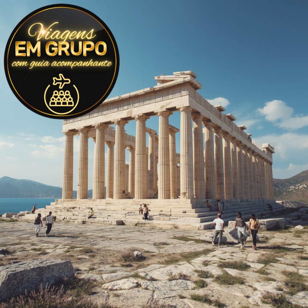 Ruínas históricas gregas visitadas durante uma viagem en grupo à Grécia