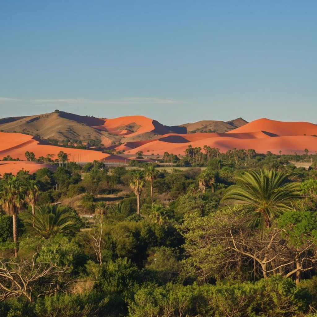 Paisagem do Jalapão com viajantes explorando dunas e cachoeiras ao ar livre