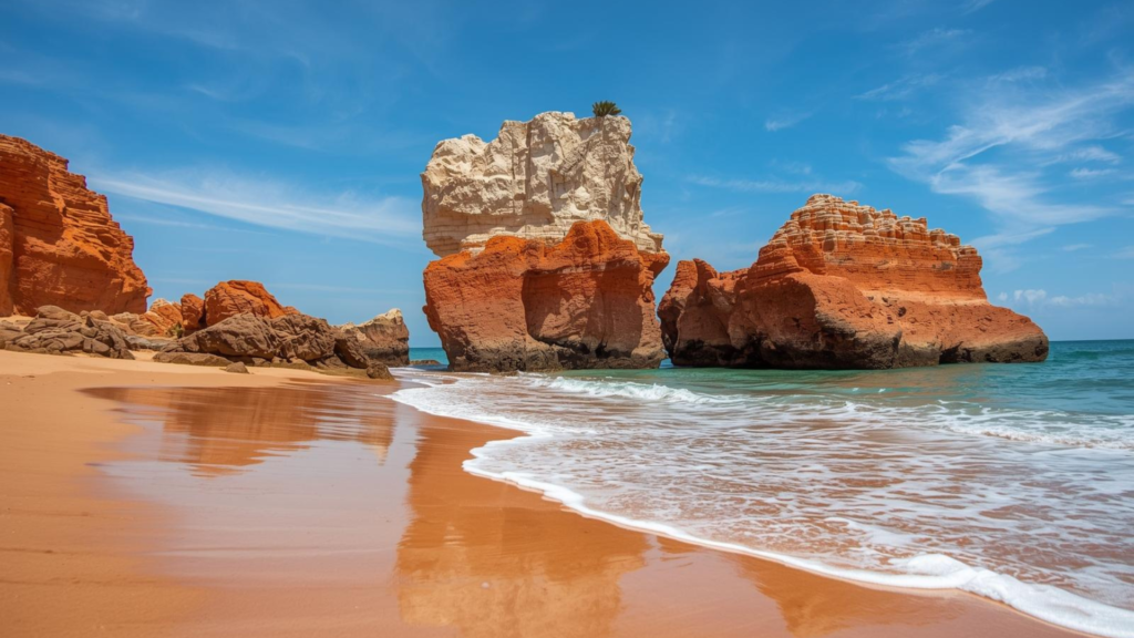 Cenário praiano em Jericoacoara com mar azul, dunas e sol radiante, destacando oportunidades de última hora para viagens.